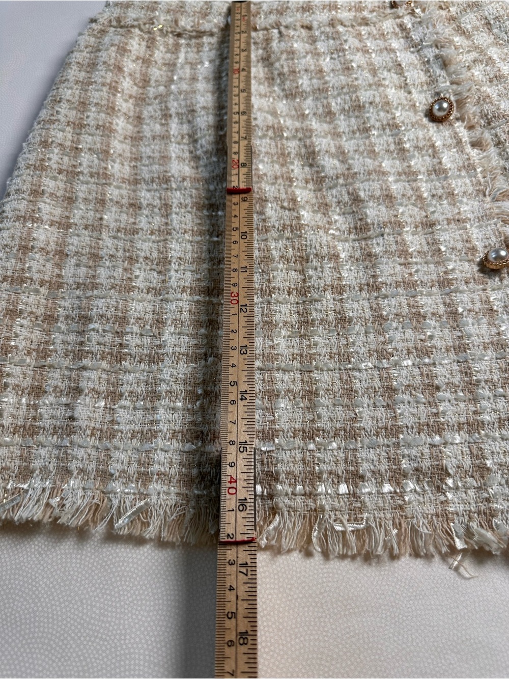 Blu Pepper Tweed Mini Skort Pearl Buttons Fringe Hem Size Small - Picture 11 of 11